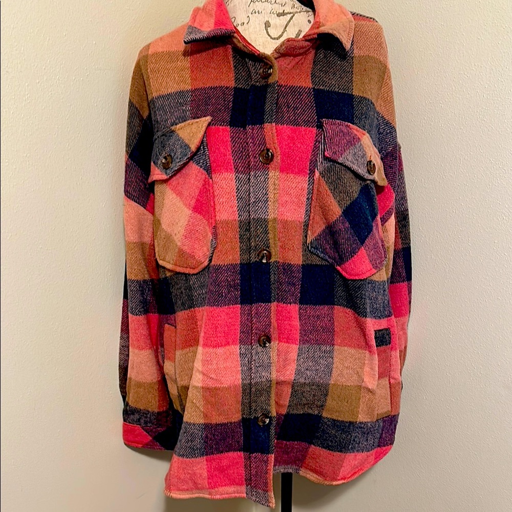 Sonoma Plaid Button-Up Jacket in Pink and Brown XL